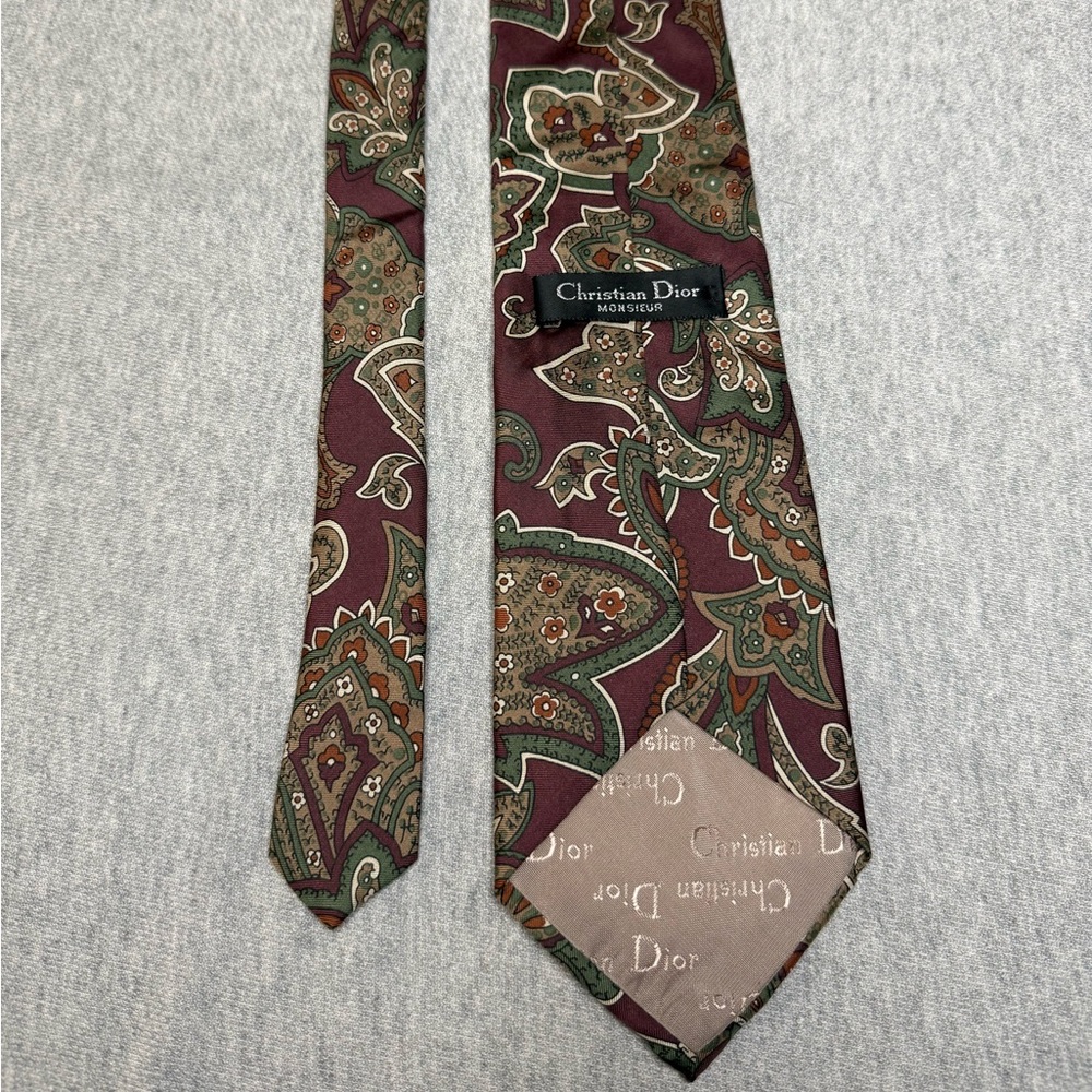 Dior Brown and Green Paisley Silk Tie